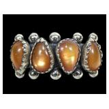 Sterling silver dentil set cabochon peach shell