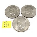 x3- Eisenhower dollars, mixed dates -x3 dollars -