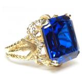 10K Yellow gold emerald mixed cut blue topaz ring,