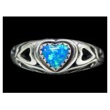 Sterling silver heart shaped lab blue opal ring,