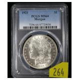 1921 Morgan dollar, PCGS slab certified MS-64