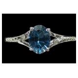 Sterling silver oval cut blue topaz ring, size 9