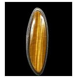Sterling silver tiger eye statement ring, 2.5" L.,