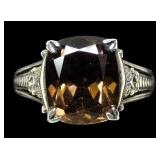 Sterling silver square  mixed cut smoky quartz