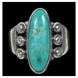 Sterling silver vintage bezel set turquoise ring,