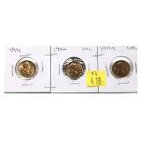 x3- 1941 P.D.S. Lincoln cents, Unc. -x3 cents