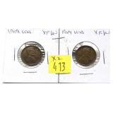 x2- 1909-VDB Lincoln cents,XF/AU -x2 cents