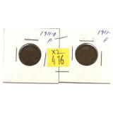 x2- 1911-D Lincoln cents -x2 cents