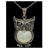 Sterling silver marcasite and mother of pearl owl