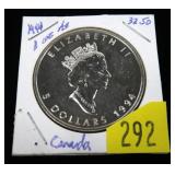 1994 Canadian $5, 1oz. .9999 fine silver proof