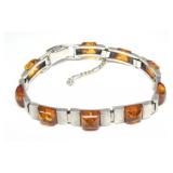 Sterling silver and amber 7" bracelet, safety