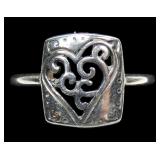 Sterling silver heart design ring, size 8