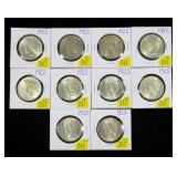 x10- BU-AU Peace dollars: 6- 1922, 1923, 3- 1925,
