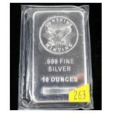 10 Troy ounce .999 Fine silver bar, 10 Troy oz.