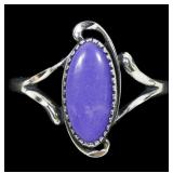 Sterling silver dentil set sugilite ring in split