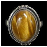 Sterling silver bezel set tiger eye ring, size 8,
