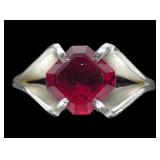 Sterling silver vintage red stone ring in split