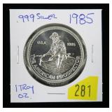 1985 one Troy ounce .999 Fine Engelhard silver