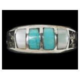 Sterling silver inlaid turquoise and mother of