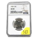 1934 Washington quarter, NGC slab certified AU-58