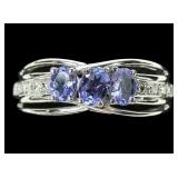 10K White gold oval cut three-stone tanzanite ring
