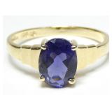 14K Yellow gold oval cut amethyst ring with