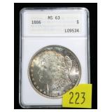 1886 Morgan dollar, ANA slab certified MS-63
