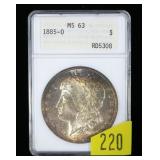 1885-O Morgan dollar, ANA slab certified MS-63