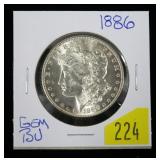 1886 Morgan dollar, gem BU