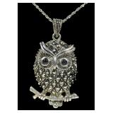 Sterling silver marcasite owl pendant with 18"