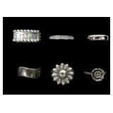 Lot, sterling silver rings, 6 pcs. 22.9 grams t.w.