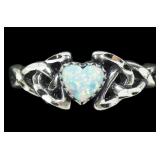 Sterling silver heart shape lab fire opal in