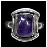 Sterling silver rectangular cabochon amethyst