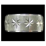 Sterling silver brushed and incised band ring,