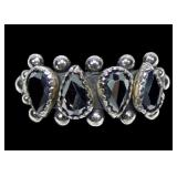 Sterling silver faceted hematite four-stone ring,