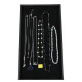 Lot, sterling silver necklaces, including pearls