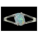 Sterling silver lab fire opal ring in bypass