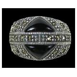 Sterling silver vintage design marcasite and black