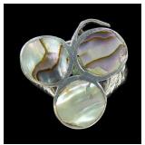 Sterling silver bezel set mother of pearl ring,