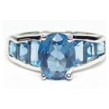 Sterling silver oval cut blue topaz ring with