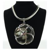 Sterling silver large mother of pearl floral