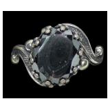 Sterling silver faceted hematite bypass ring, new,