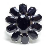 Sterling silver oval cut black onyx cluster