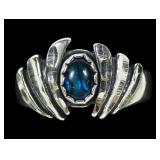 Sterling silver blue paua ring, size 8, 4.6 grams