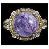 Sterling silver purple agate ring with gold wash