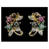 Sterling silver gold wash emerald, ruby and blue