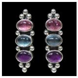 Sterling silver bezel set three-stone cabochon