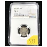 1916-D Mercury dime, NGC slab certified AG-3