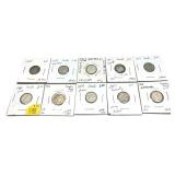 x10- Canadian silver dimes -x10 dimes -Sold by