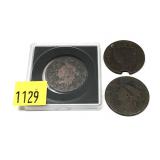 Lot, large cents with damage, 3 pcs.